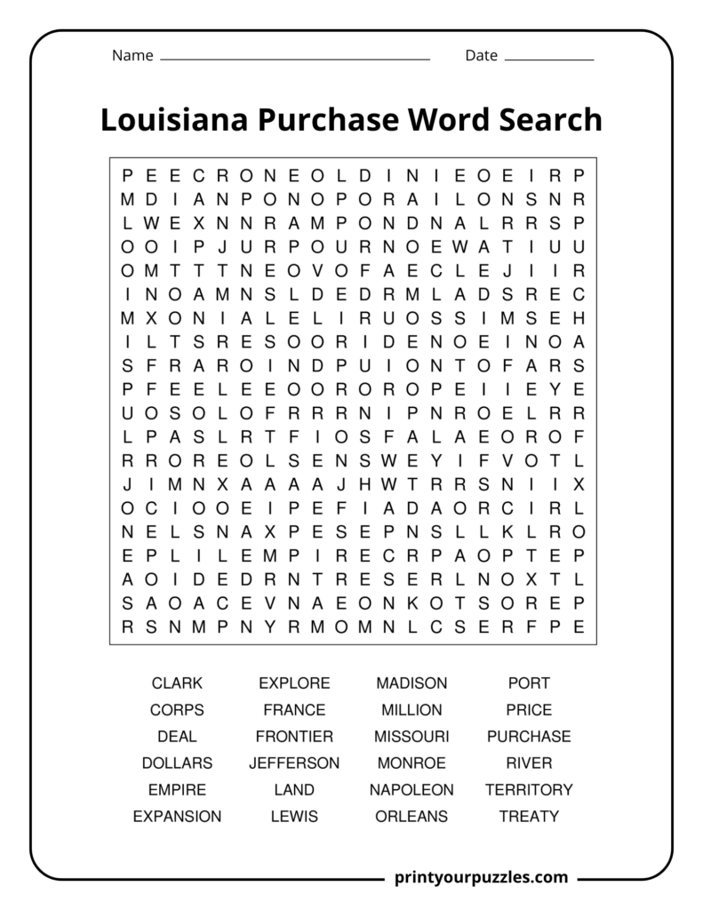 Louisiana Purchase Word Search Hard