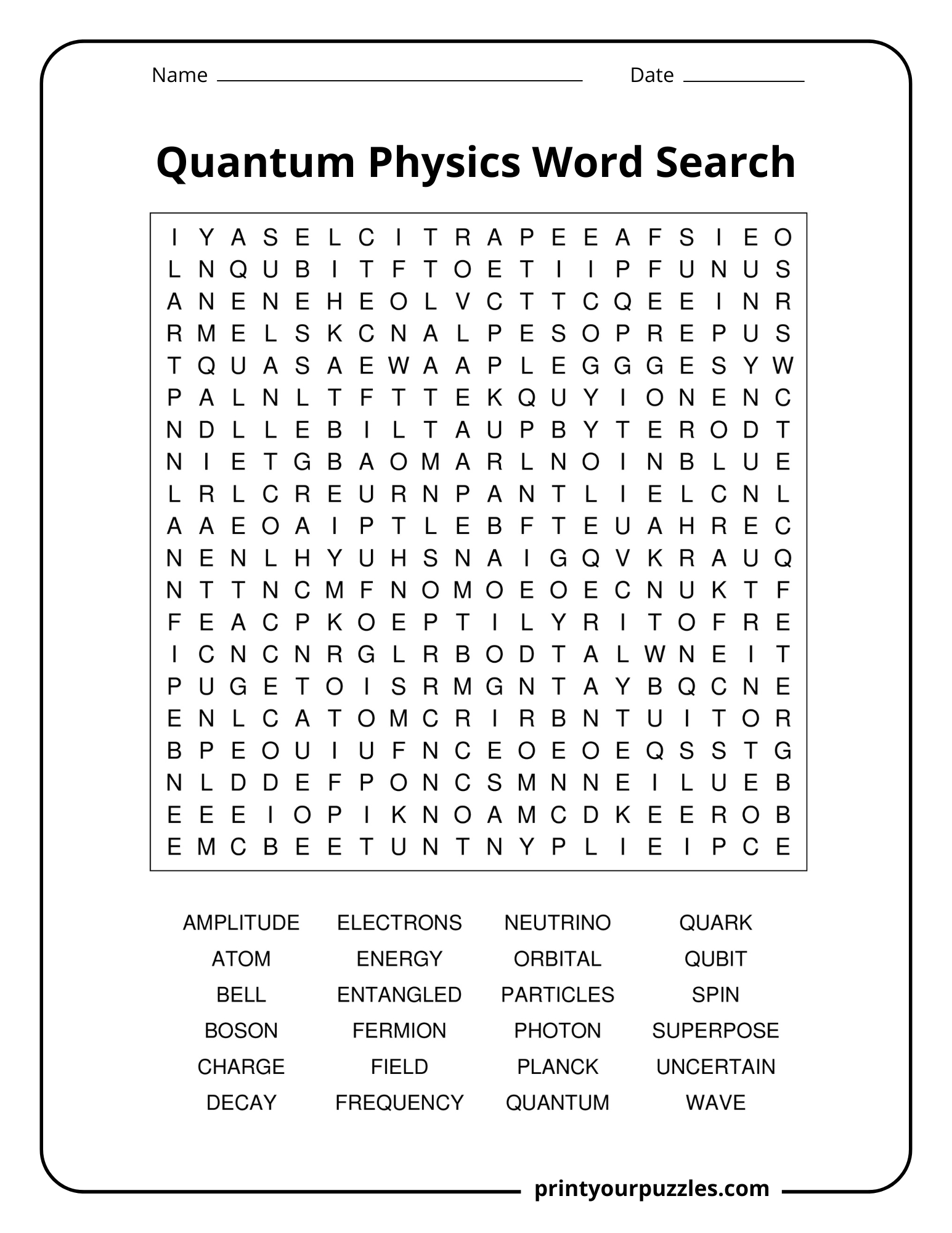 Quantum Physics Word Search | Print Your Puzzles