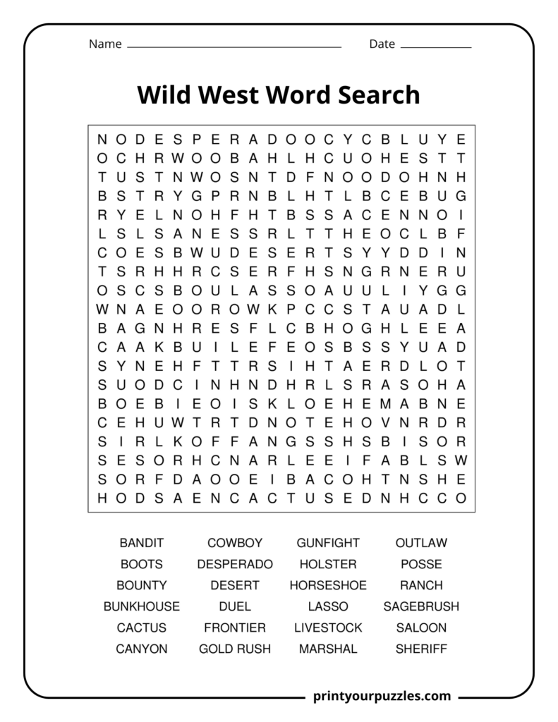 Wild West Word Search Hard