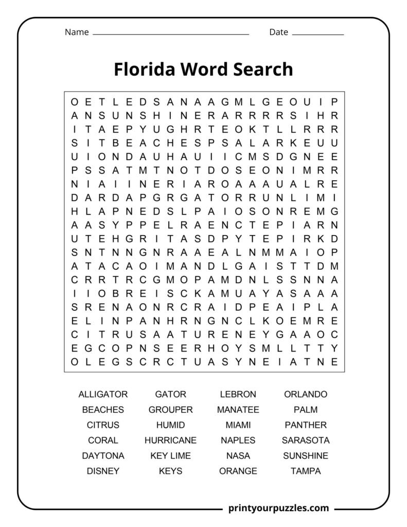 Florida Word Search Hard