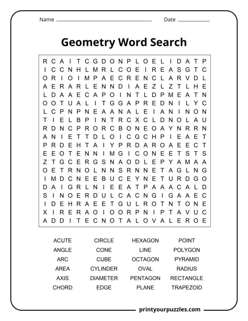Geometry Word Search | Print Your Puzzles