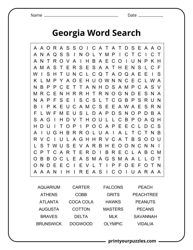 Georgia Word Search Hard