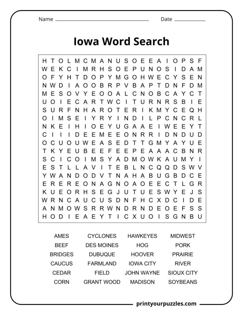 Iowa Word Search Hard