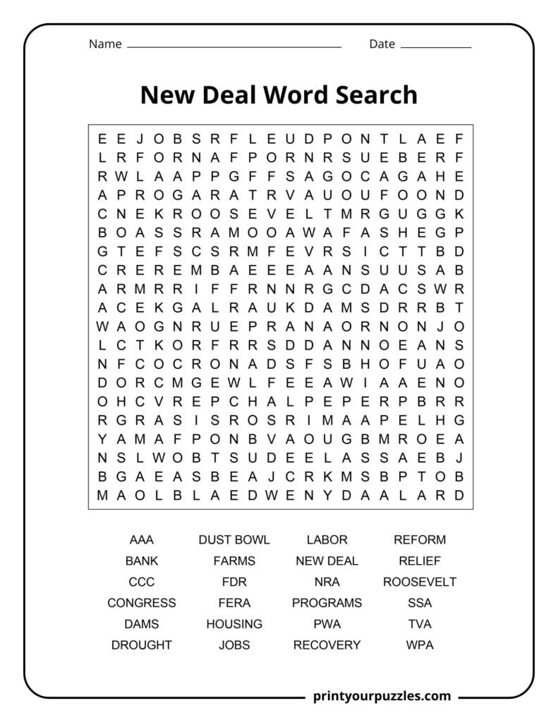 New Deal Word Search Hard