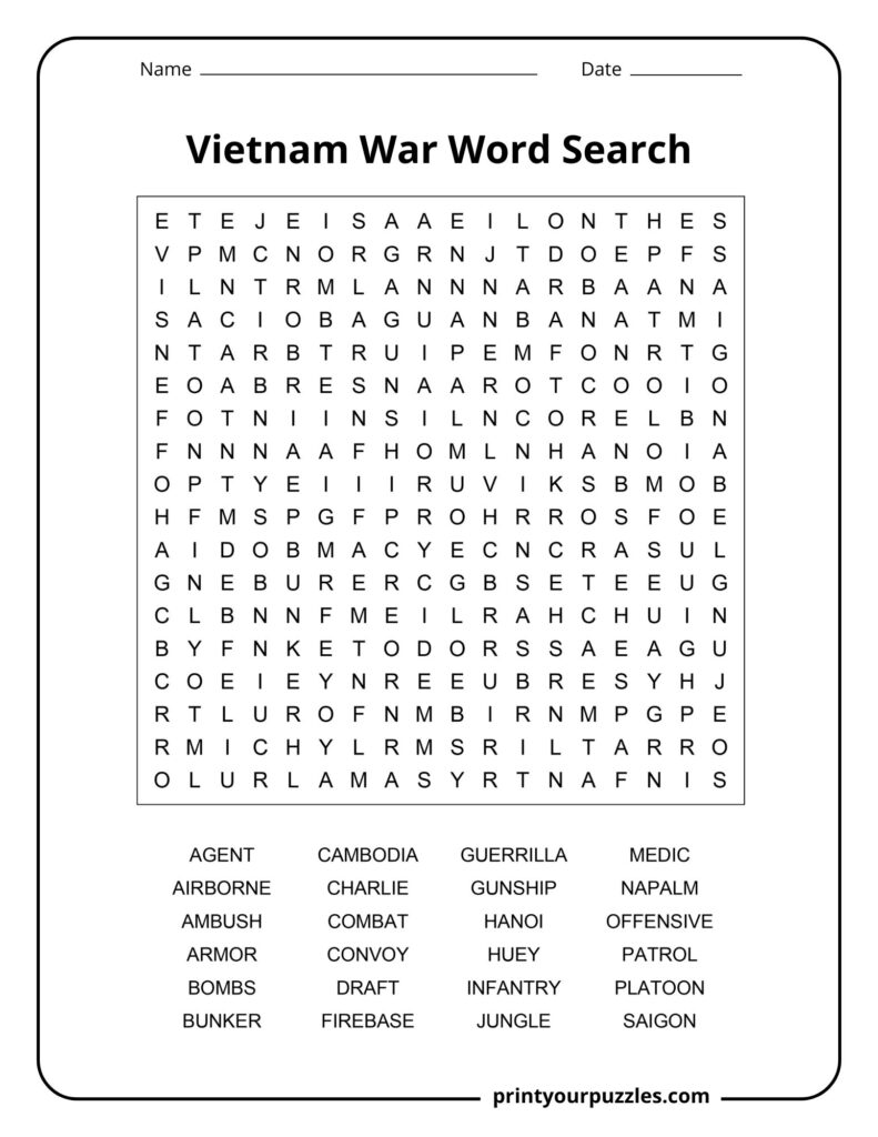 Vietnam War Word Search Medium