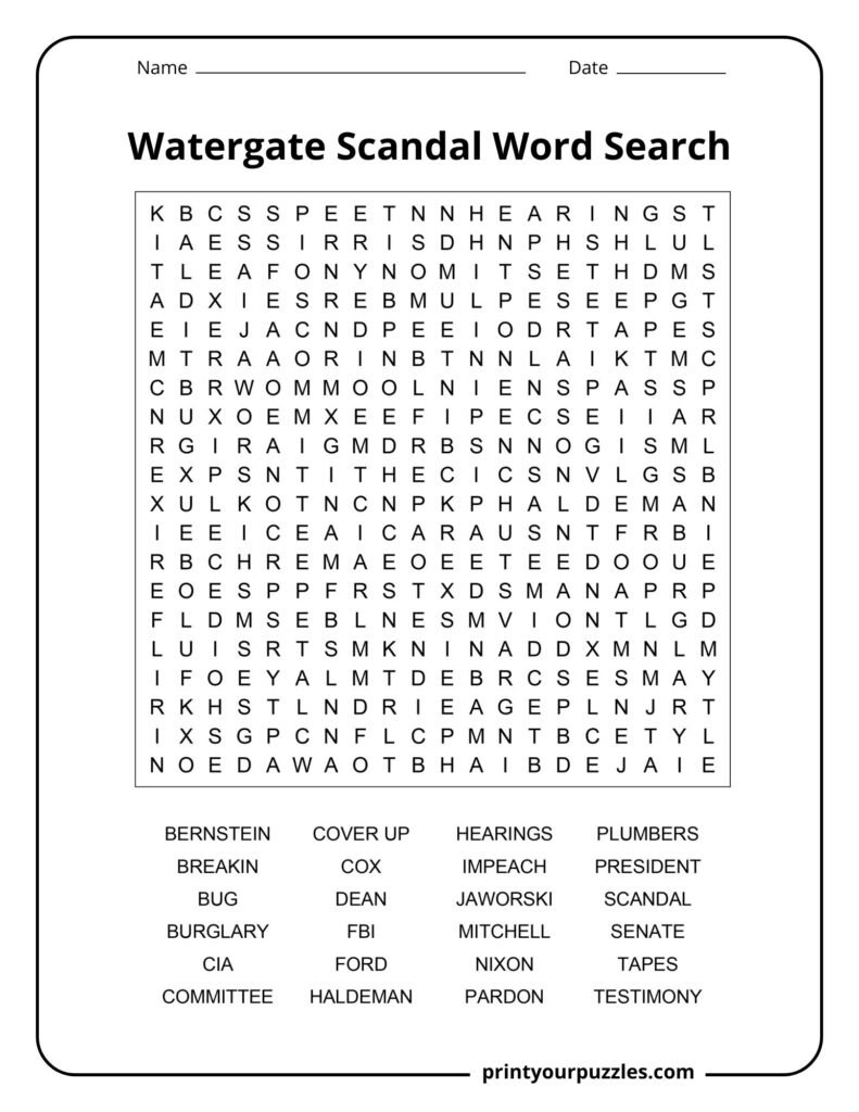 Watergate Scandal Word Search Hard
