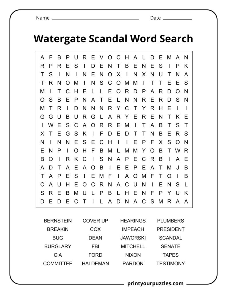 Watergate Scandal Word Search Medium