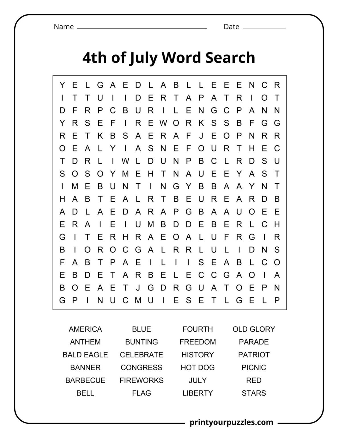 4th Of July Word Search | Print Your Puzzles