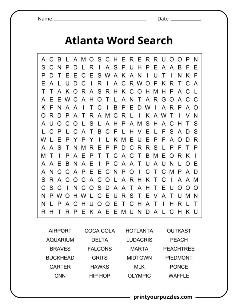 Atlanta Word Search Print Your Puzzles
