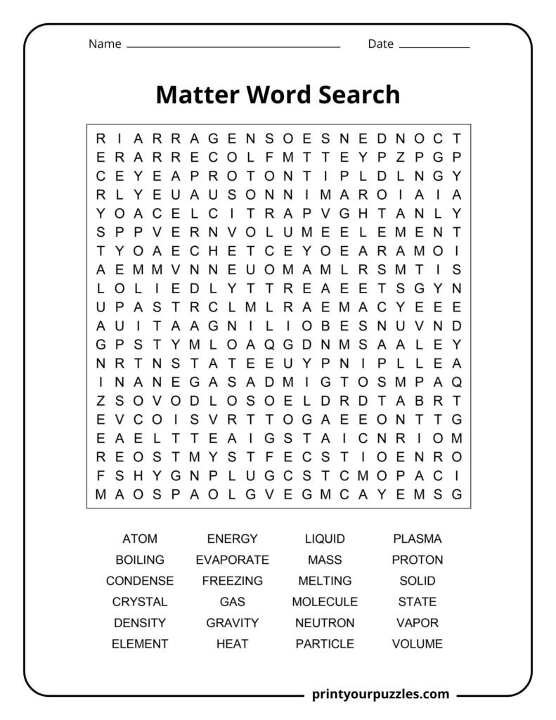 Hard matter word search puzzle with advanced physics and chemistry vocabulary terms.