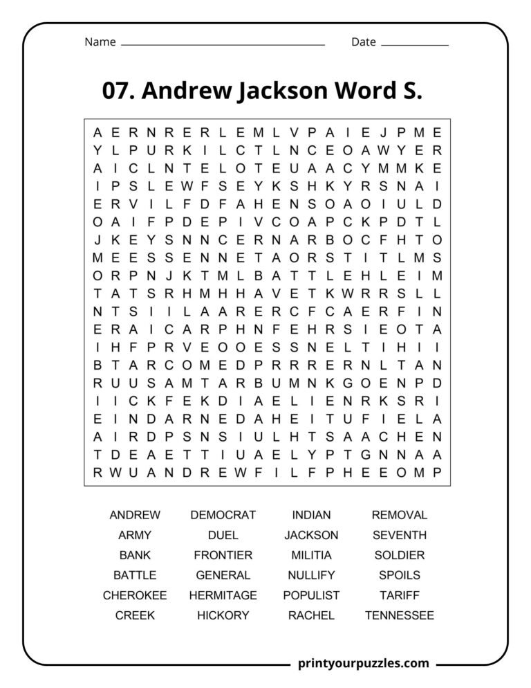 Andrew Jackson Word Search | Print Your Puzzles