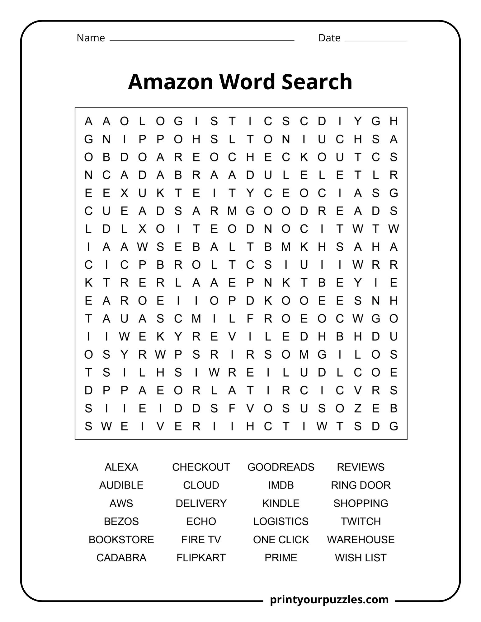 Amazon Word Search | Print Your Puzzles