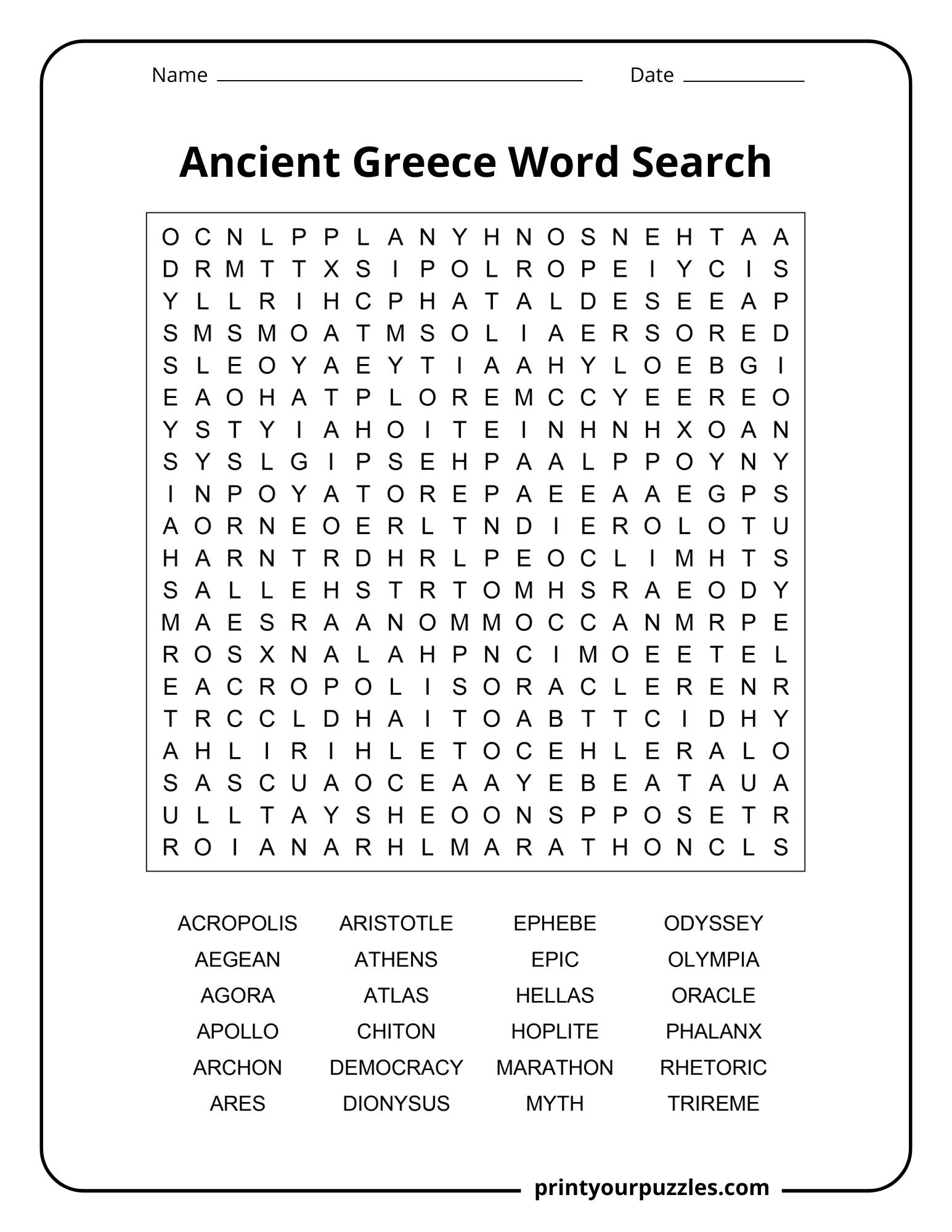 Ancient Greece Word Search | Print Your Puzzles