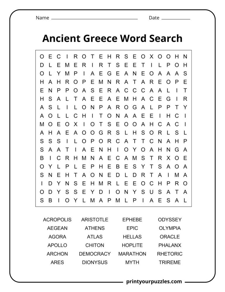 Ancient Greece Word Search | Print Your Puzzles